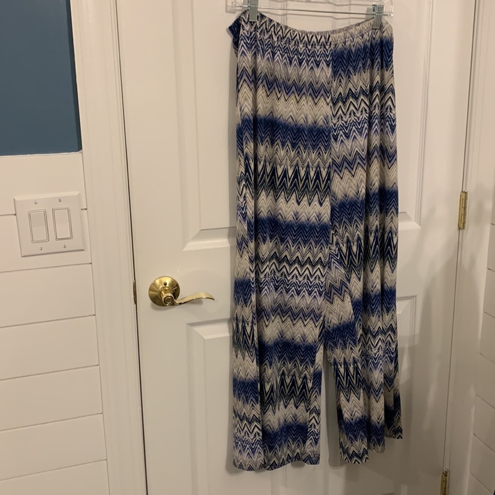 Zac & Rachel Abstract Pants, Blue/White/Tan Women’s Plus size 2X